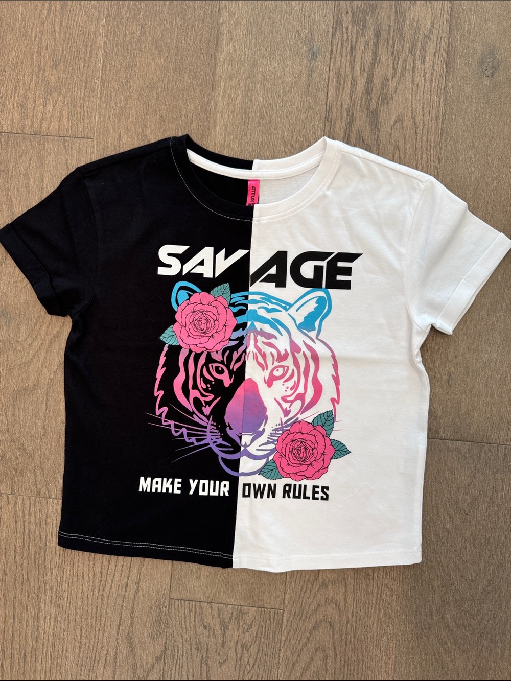 NWT Attitude Not Included Girls 10‎ Short Cuffed Sleeve Crew Neck Savage T-Shirt